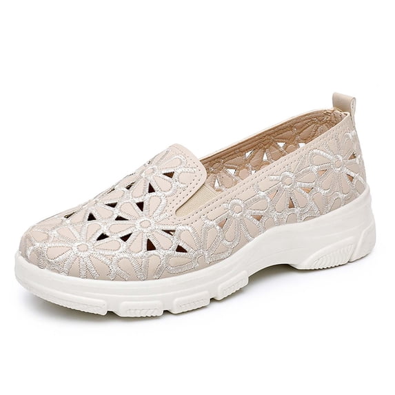 Ludearly Women's Orthopedic Shoes Woven Wide Arch Support Slip-On Orthowalk Sneakers Casual Breathable Soft Anti-Skid Sports Footwear 6.5&Beige#07