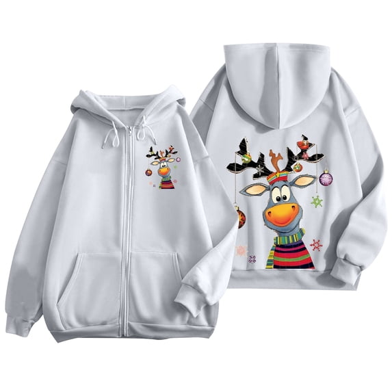 Ludearly Womens Christmas Zip Up Hoodie, Relaxed Fit Full Zip with ...