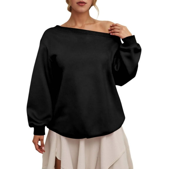 Ludearly Womens Fleece Lined Sweatshirt Off Shoulder Long Sleeve Pullover Top Oversized Shirt Basic Slouchy Clothes 2026