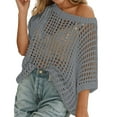 thumbnail image 1 of Ludearly Womens Summer Scoop Neck Short Sleeve Sweater Casual Crochet Hollow Out Knit Tops Pullover Shirts Beach Coverup, 1 of 6