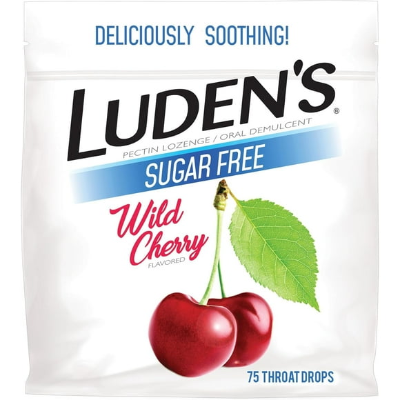 Luden's Sore Throat Drops, For Minor Sore Throat Relief, Sugar Free Wild Cherry, 75 Count