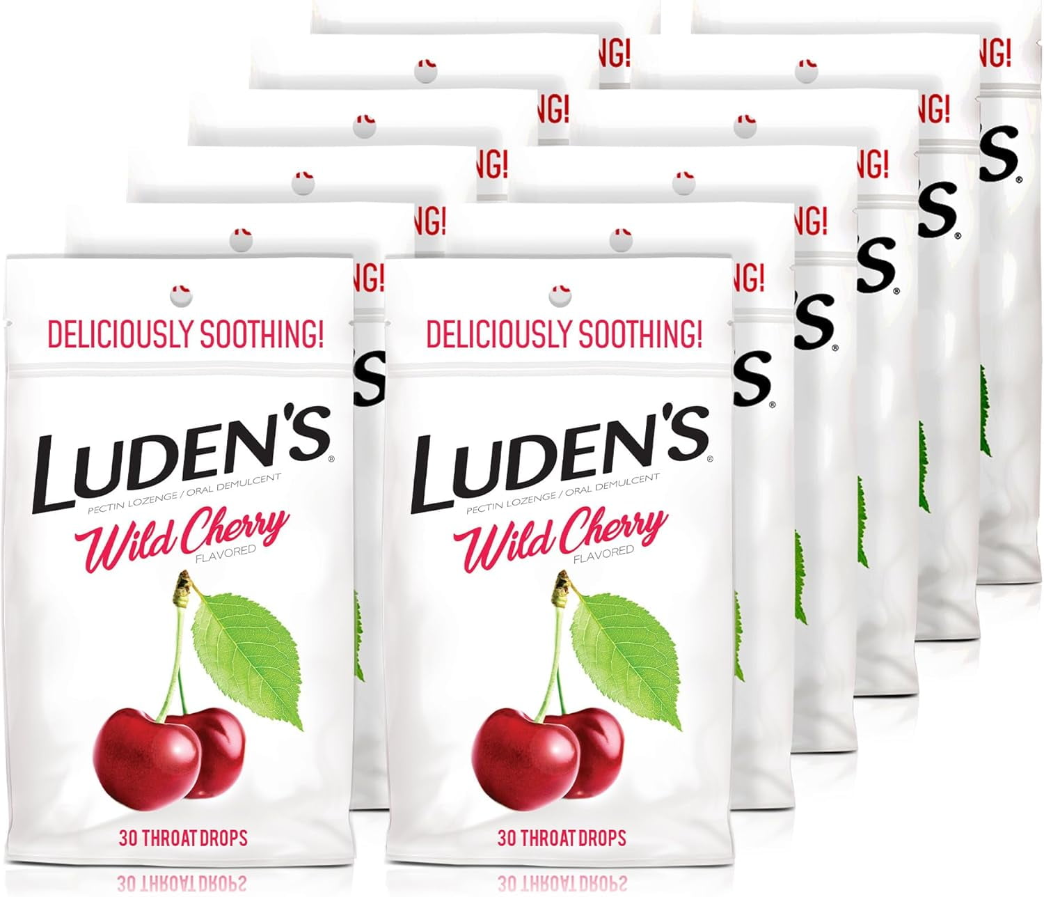 Luden's Sore Throat Drops, For Minor Sore Throat Relief, Wild Cherry, 30 Count, 12 Pack