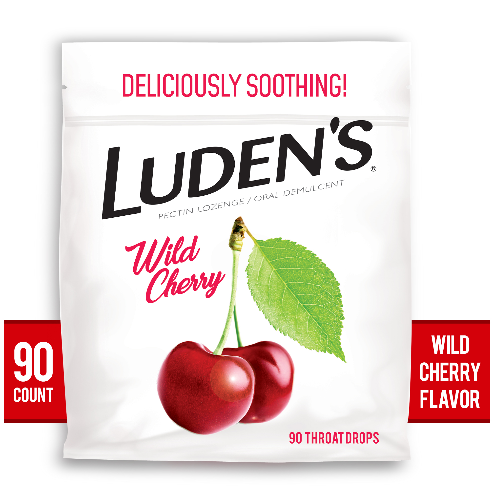 Luden's Sore Throat Drops, For Minor Sore Throat Relief, Wild Cherry, 90 Count - image 1 of 14