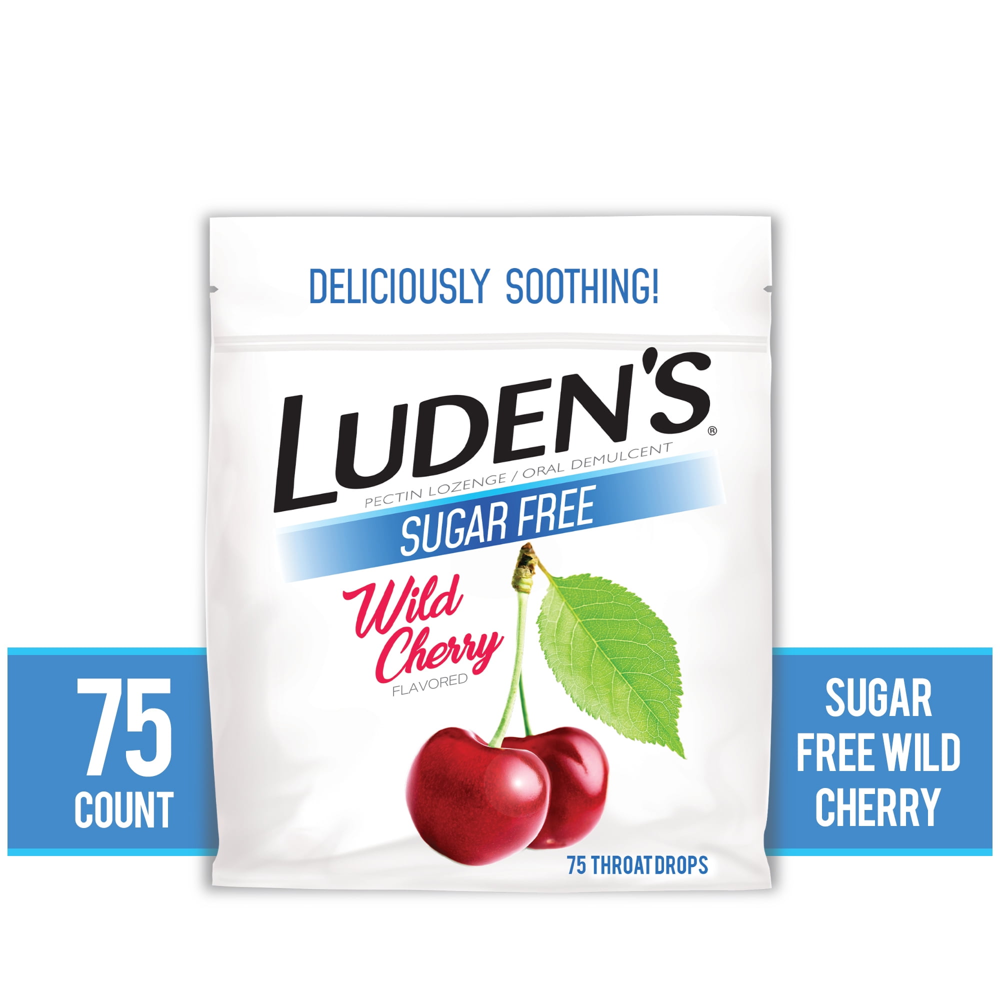 Luden's Sore Throat Drops, for Minor Sore Throat Relief, Sugar Free Wild Cherry Throat Remedy, 75 Ct