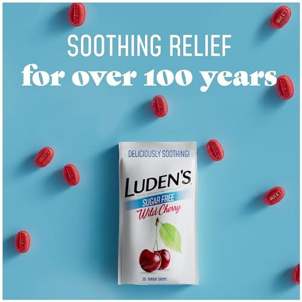 Luden's Sugar Free Wild Cherry Throat Drops, Sore Throat Relief, 25