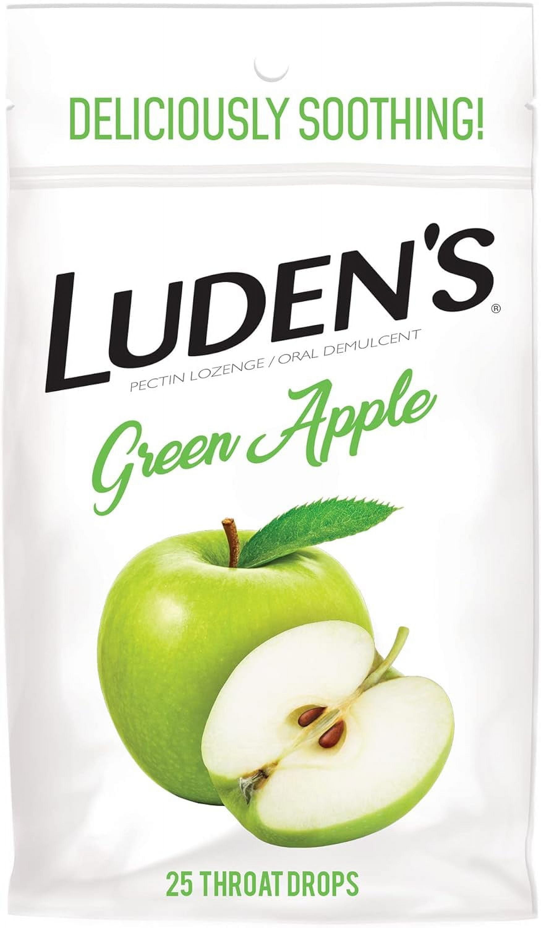 Ludens Green Apple Cough Drops, Always Soothing Never Sour, 25 Count