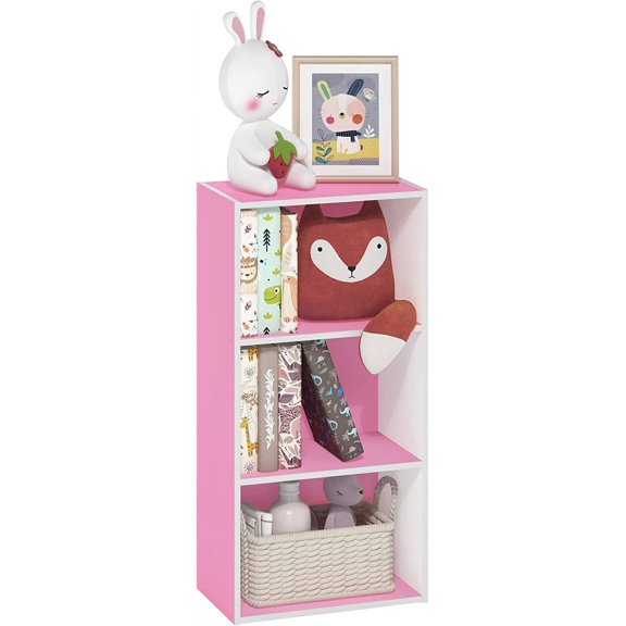 Luder 3-Tier Open Shelf Bookcase, Pink/White