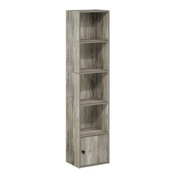 Luder 5-Tier Shelf Bookcase with 1 Door Storage Cabinet, French Oak