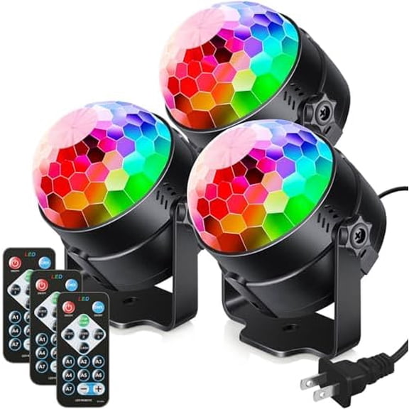 Luditek 3-Pack Sound Activated Party Lights with Remote Control Dj Lighting, Disco Ball Light, Strobe Light Stage Lamp for Home Room Dance Prom Party Decorations Supplies