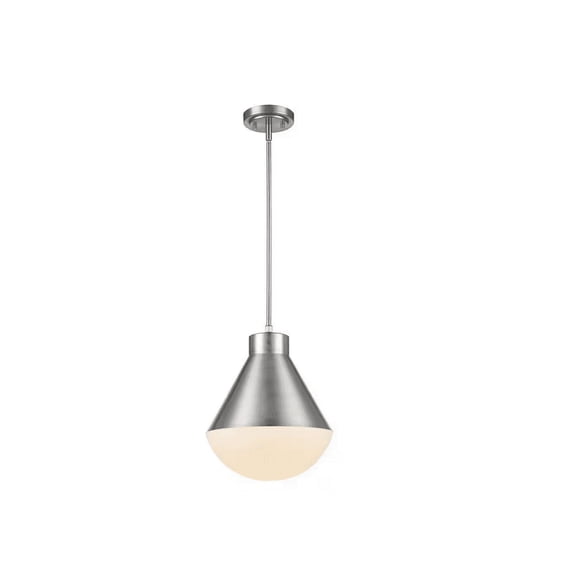 Ludlow 1-Light Brushed Nickel Hanging Kitchen Pendant Light with Opal Glass Shade