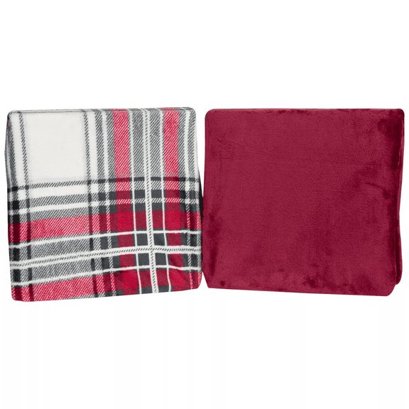 Ludlow 2-Piece Velvet Throw Blanket Set in Red and White Plaid, 50 x 60 in