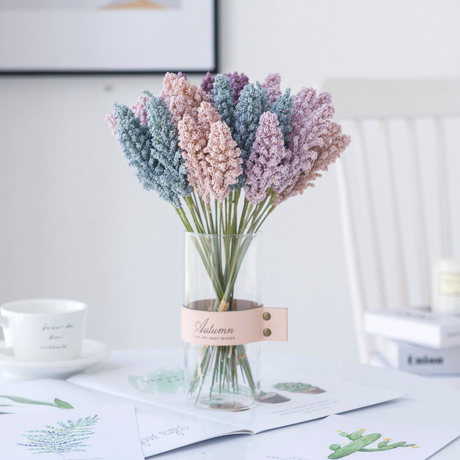 Ludlz 1 Bouquet Artificial Lavender Fake Flowers Stems - Faux Lavender ...