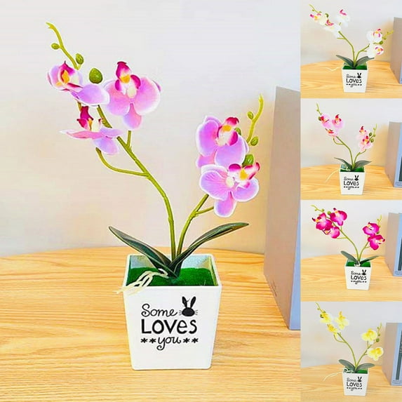 Ludlz 1 Set Artificial Bonsai Decorative Realistic Faux Silk Flower Wedding Party Fake Butterfly Orchid Flowers Potted for Home