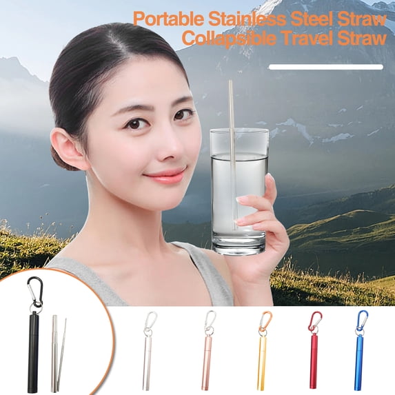 Ludlz 1 Set Reusable Telescopic Straw Set Portable Stainless Steel with Carry Case Eco-Friendly Easy to Clean Straw