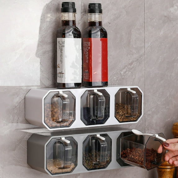 Ludlz 1 Set Seasoning Boxes Set Leakproof Wall-mounted Space-saving Sturdy Structure Transparent Dustproof Drawer Design Restaurant Pepper Sugar Organizers Set Kitchen Gadget