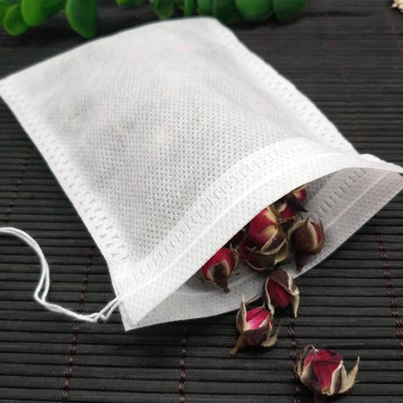 Ludlz 100 Pcs Disposable Tea Filter Bags Empty Cotton Drawstring Seal Filter Tea Bags for Loose Leaf Teal Empty Disposable Drawstring Non-Woven Fabric Tea Herb Filter Bag Pouch