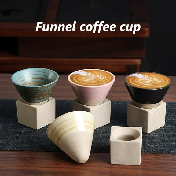 Ludlz 100ML Crude Pottery Funnel Coffee Cup with Base Heat-resistant Handmade Japanese Style Latte Cappuccino Tea Espresso Tapered Mug Birthday Gift