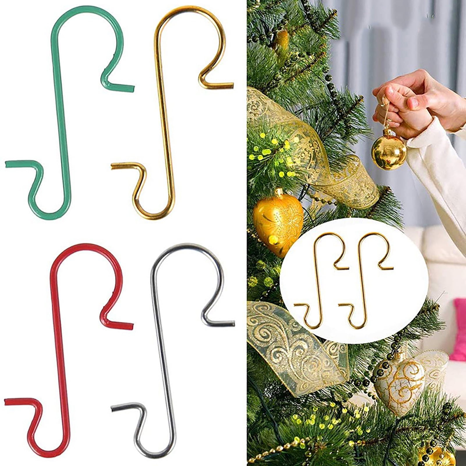 Ludlz 100PCS Christmas Ornament Hooks Christmas Tree S-Hooks Ornament Hanger  Metal Wire Hanging Hook for Christmas Tree Christmas Balls Party Decorations  - Walmart.com, image size:1601x1601