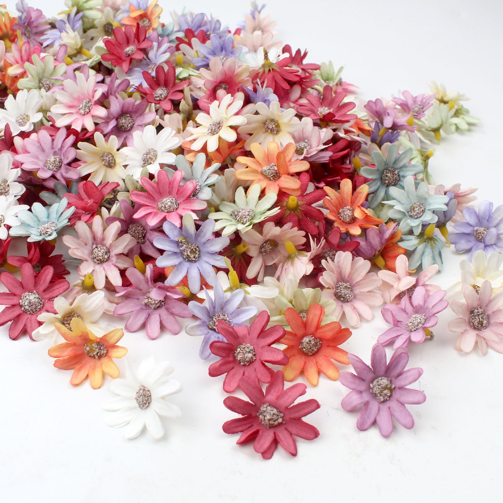 Framendino, 100 Pack Small Fake Flowers for Crafts Multicolor Mini Silk  Daisy Flower Heads for Wedding Home Decor DIY Scrapbooking Garland Wreath