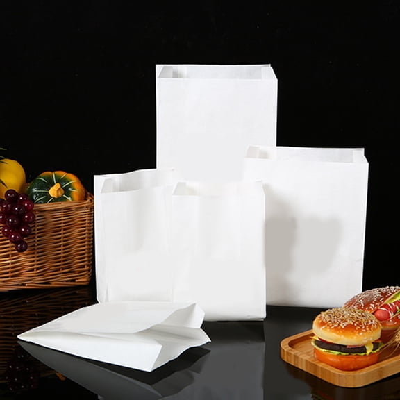 Ludlz 100Pcs Baking Bags Portable Waterproof Oilproof Wide Application Food-Grade Package Disposable Packaging Flat White Kraft Paper Bags Bakery Supplies