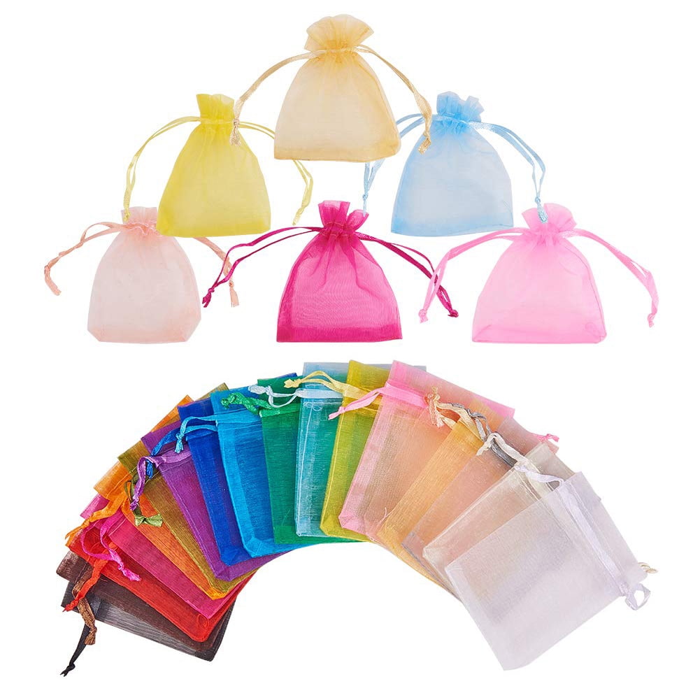 Ludlz 100Pcs Mixed Color Small Organza Gift Bags, Jewelry Bags with