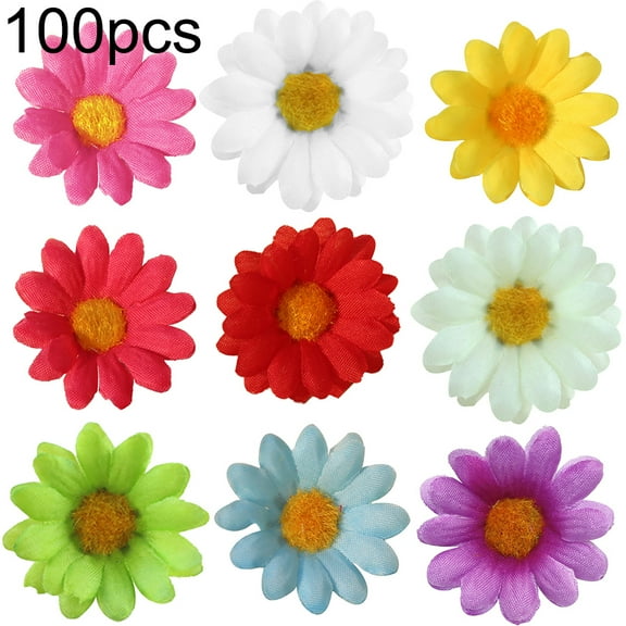Ludlz 100pcs Mini Artificial Silk Yellow Sunflower Heads Fabric Floral for Home Decoration Wedding Decor, Bride Holding Flowers,Garden Craft Art Decor Wedding Floral DIY Decor