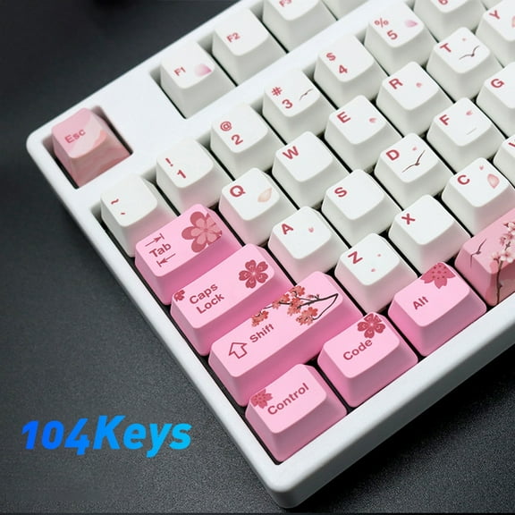 Ludlz 104 Keys PBT Pink Sakura Pattern Keycaps Replacement Set for Cherry/Kailh/Gateron/Outemu Switch keyboards