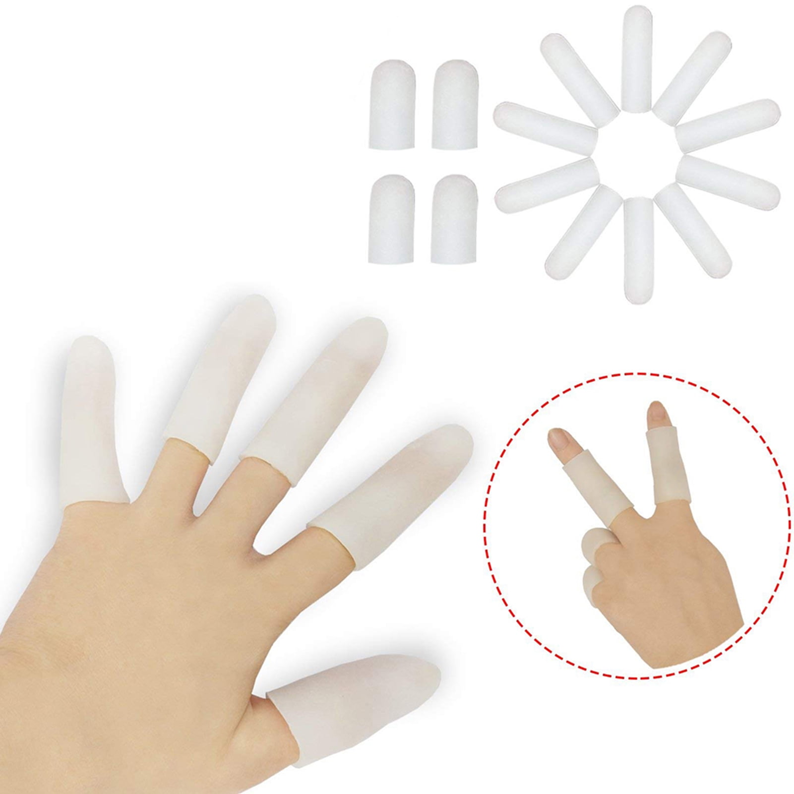 KVMDAZ Gel Finger Cots (16pcs), Silicone Finger Protectors, Breathable Finger Caps, Fingertips Covers, Finger Sleeves Support for Finger Cracking, Bli