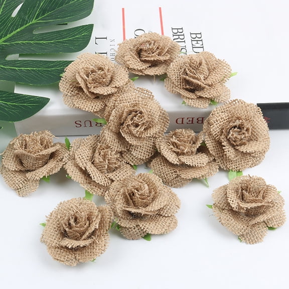 Ludlz 10Pcs Burlap Christmas Flower Rose Handmade DIY Rustic Wedding Xmas Party Decor