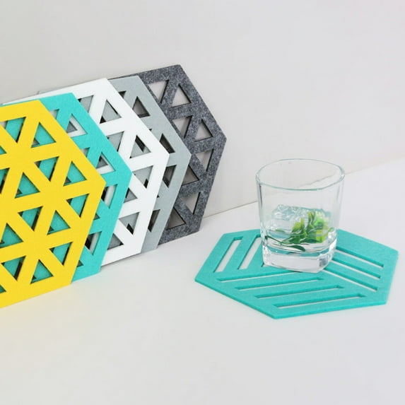 Ludlz 10Pcs Cup Coasters Creative Hexagon Hollow Heat Insulated Home Felt Cup Mat Hot Drink Holder for Kitchen