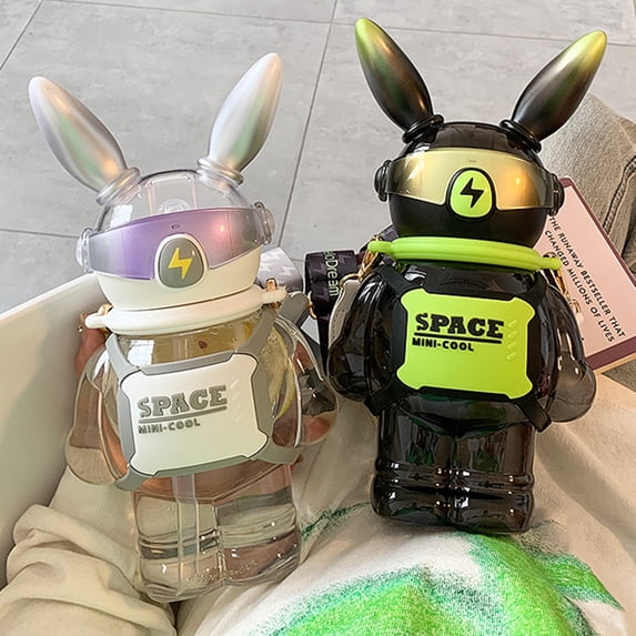 Ludlz 1100ml Straw Bottle High Capacity Leak-proof Transparent Creative Bunny Straw Water Bottle Daily Use