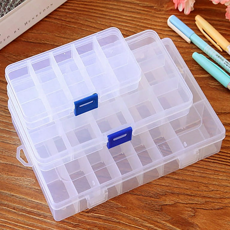 Ludlz 15/10/24 Slots Plastic Compartment Box with Adjustable Dividers Craft  Tackle Organizer Storage Containers Box Clear Jewelry Storage Box  Detachable Case Craft Beads Organizer 