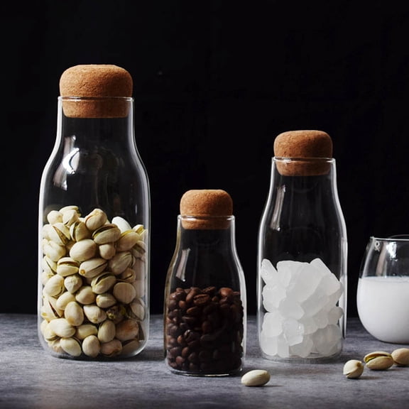 Ludlz 150/300/700ml Glass Food Storage Canister with Airtight Cork Lid , Clear Food Storage Jar Container for Kitchen Pantry Serving Tea Coffee Sugar Flour Spices