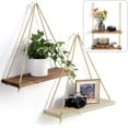 thumbnail image 1 of Ludlz 17.72” x 5.51” Boho Wood Hanging Shelves, Set of 2, 1 of 8