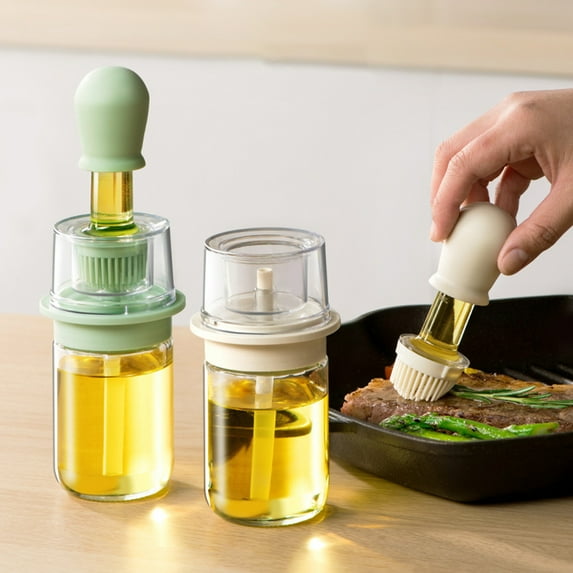 Ludlz 180ml Oil Container Drip-proof Prevent Mixing Soft Bristles Leakproof Heat-resistant Oil Storage Bottle with Brush Kitchen Gadgets