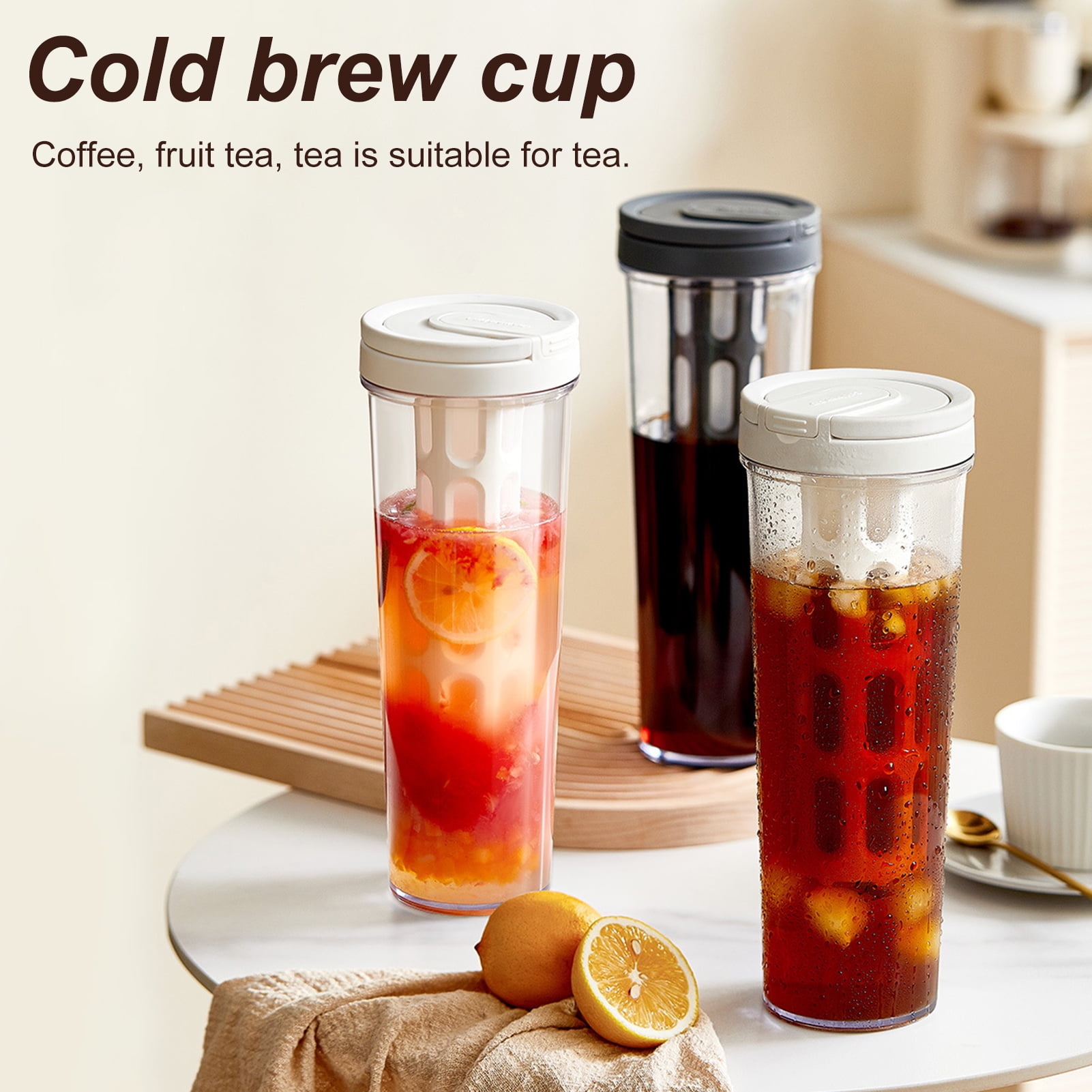 Ludlz 1L Cold Brew Cup with Filter Ring Handle Food Grade Transparent