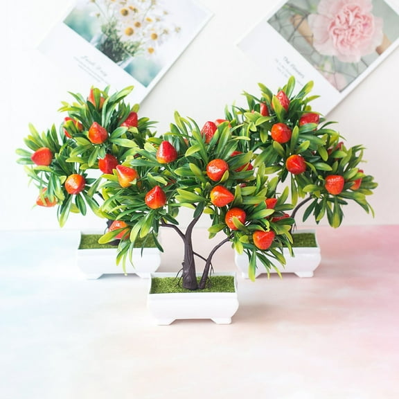 Ludlz 1Pc Artificial Fruit Strawberry Tree Bonsai Home Office Garden Desk Party Decor