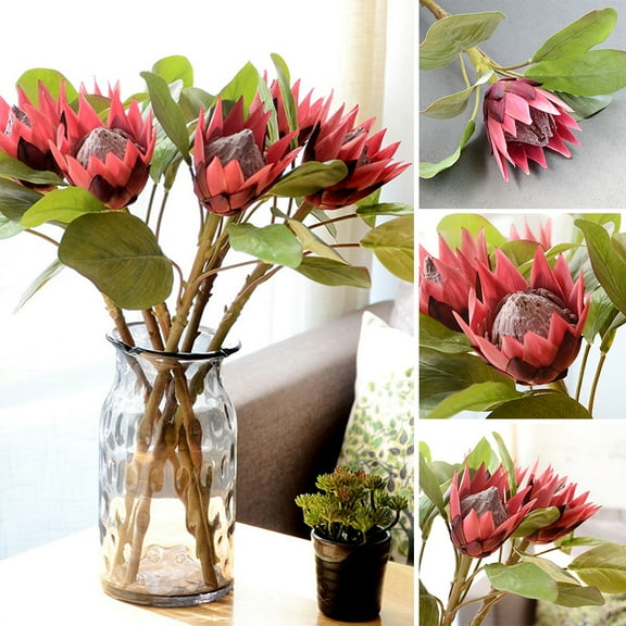 Ludlz 1Pc King Protea Artificial Flower Fake Plant DIY Wedding Bouquet Party Decor