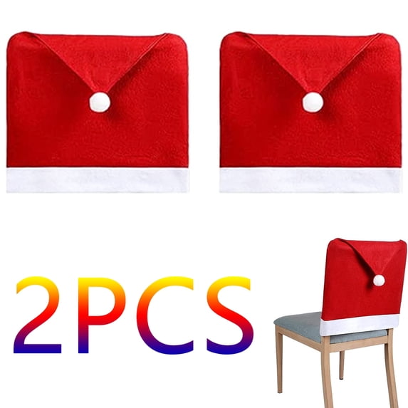 Ludlz 2 Pieces Christmas Chair Covers Decor, Santa Claus Red Hat Snowflake Chair Xmas Caps, Kitchen Dining Chair Slipcovers Sets for Christmas Holiday Festive Decorations