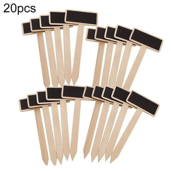 Ludlz 20pcs Mini Wood Chalkboard Stakes, Wooden Garden Plant Markers Tag Labels Wooden T Shape Vegetables Plant Pot Labels Tags Garden Chalkboard Decor
