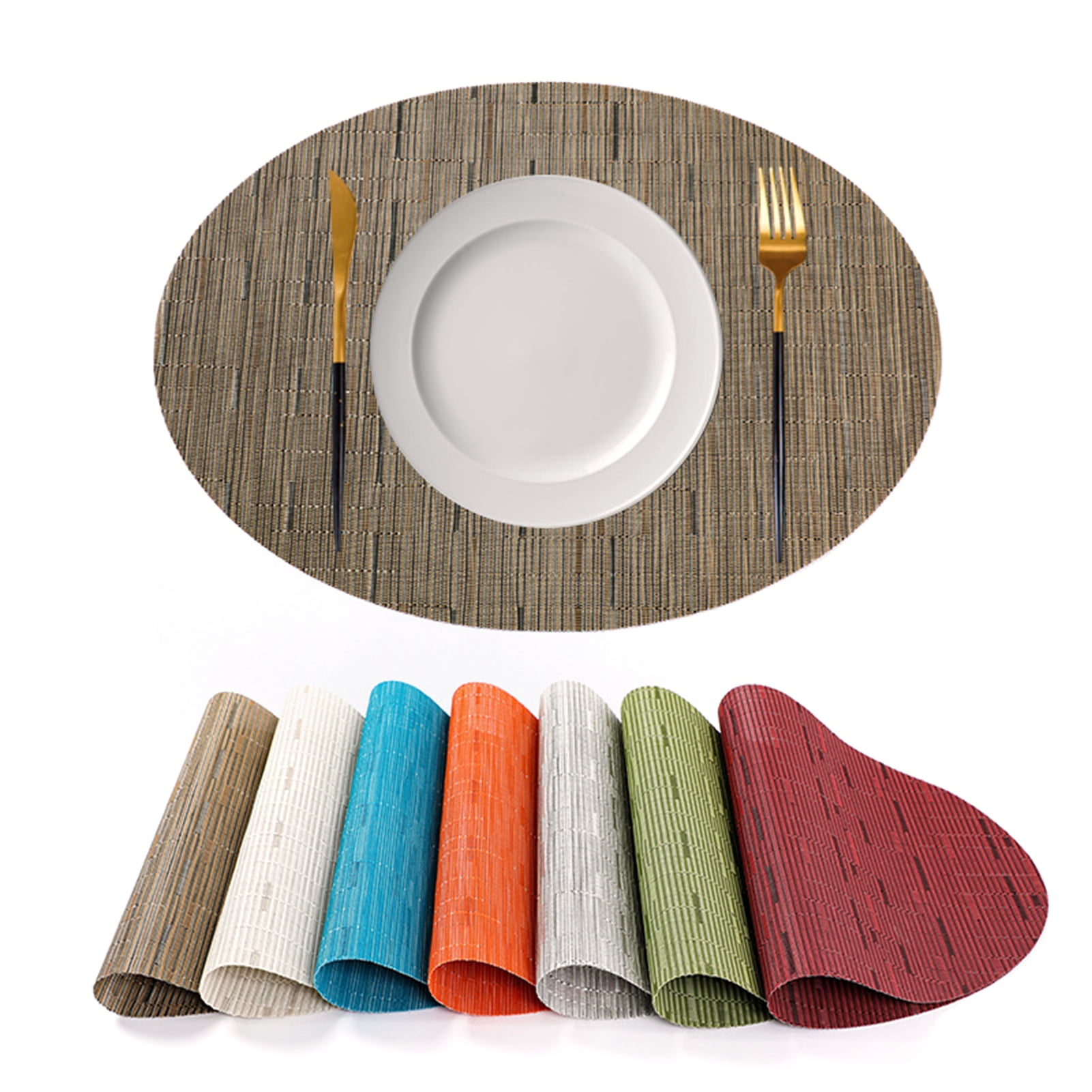Ludlz 2Pcs Bamboo Pattern Placemat Oval Antiscald HeatResistant Nonslip Waterproof Heat