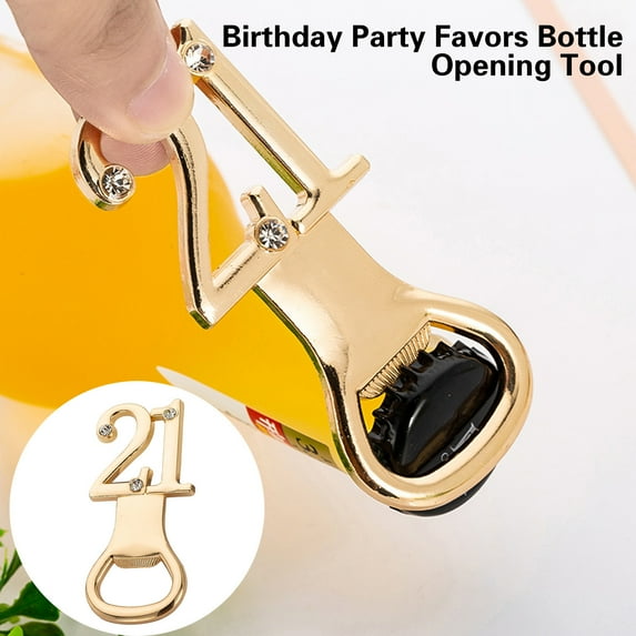 Ludlz 2Pcs Golden Number 15/21/60 Bottle Opener Shining Rhinestone Zinc Alloy Birthday Party Favors Bottle Opening Tool Party Supplies