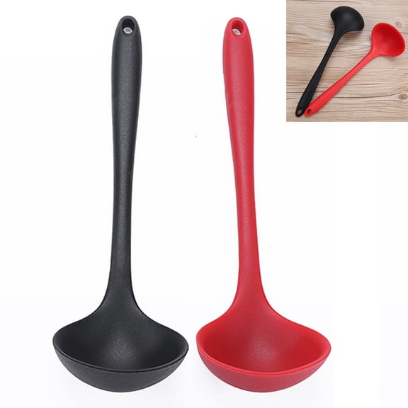 Ludlz 2Pcs Heat Resistant Silicone Ladle Spoon Long Handle Hanging Hole Non-Stick Mixing Spoon Kitchen Cooking Utensils Baking Tool