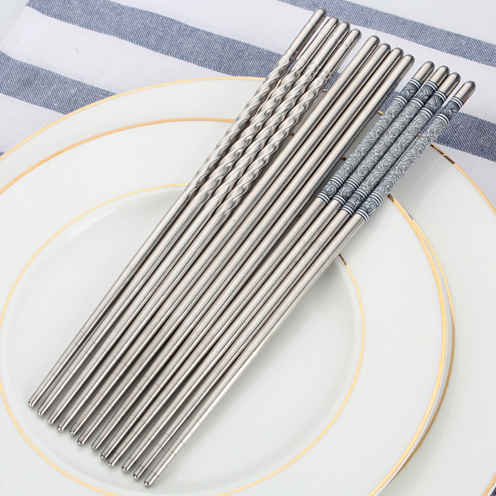 Ludlz 3Pairs Reusable Metal Chopsticks Stainless Steel Spiral
