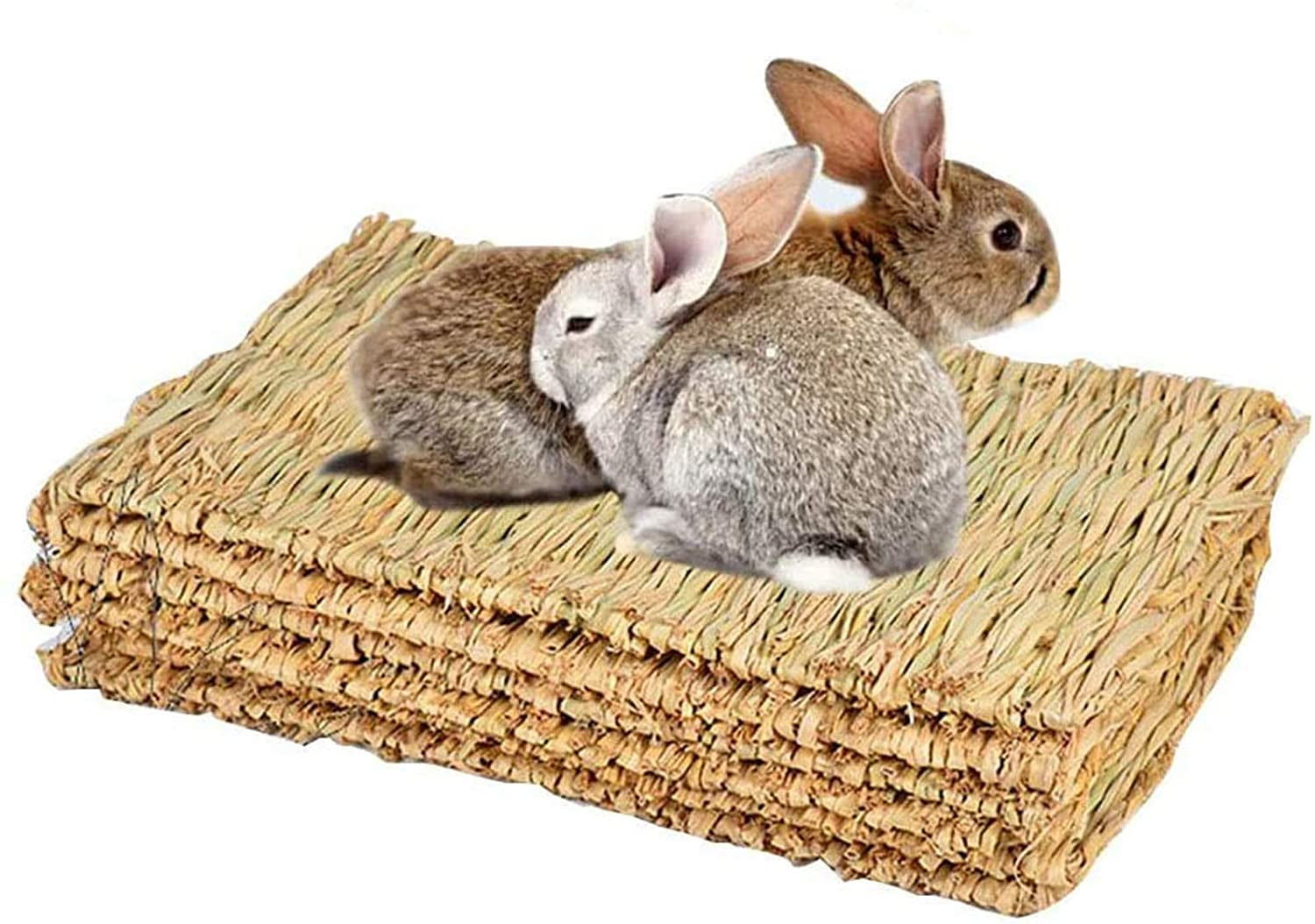 Ludlz 3 Pcs Rabbit Grass Mat,11''x8'' Natural Woven Seagrass Mat Bunny