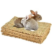 Ludlz 3 Pcs Rabbit Grass Mat,11''x8'' Natural Woven Seagrass Mat Bunny Bed Chew Mat Sleep for Chinchillas Guinea Pigs Ferret Guinea-Pig and Small Animals