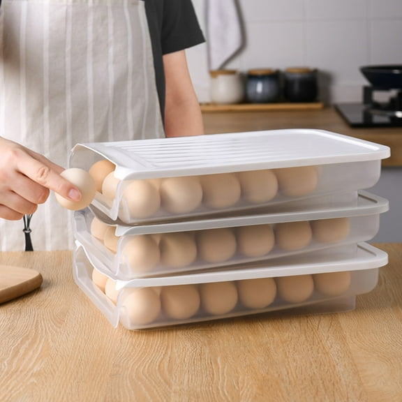Ludlz 3-row Home Basics Compartment BPA Free Plastic Extra Large Storage Stackable Refrigerator, Kitchen Clear Stacked Auto Scrolling Egg Holder Storage Box Rack Container