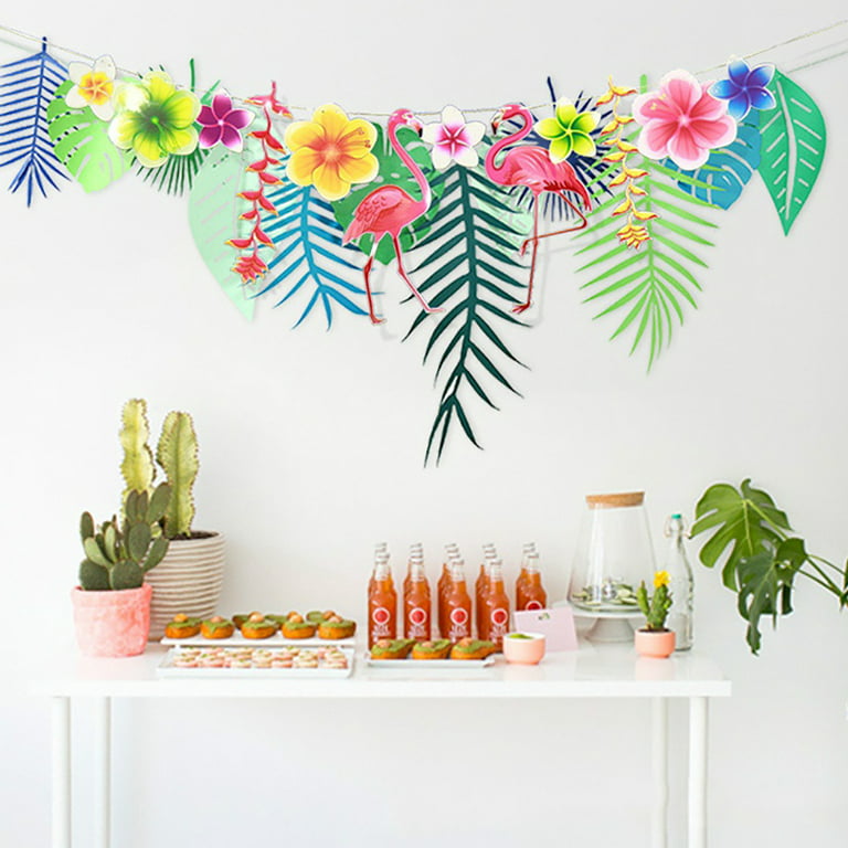 Ludlz 3M Hawaiian Tropical Leaves Flamingo Summer Party Decor Banner Garland Bunting, Other