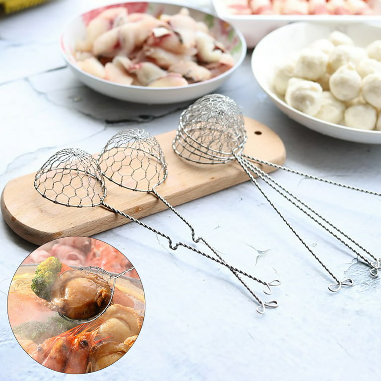 Ludlz 3PCS Small Round Hot Pot Strainer - Stainless Steel Asian Spider  Skimmer Spoon Set, Mesh Slotted Scoops Soup Ladle Oil Filter Hot Pot Fondue