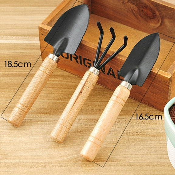 Ludlz 3pcs Durable Spade Shovel Rake for Plant Potted Flowers Seedlings Loose Soil Erramientas Bonsai Wooden Handle Perfect Size for Little Hands Light Use Indoor Outdoor Gardening Care Gifts
